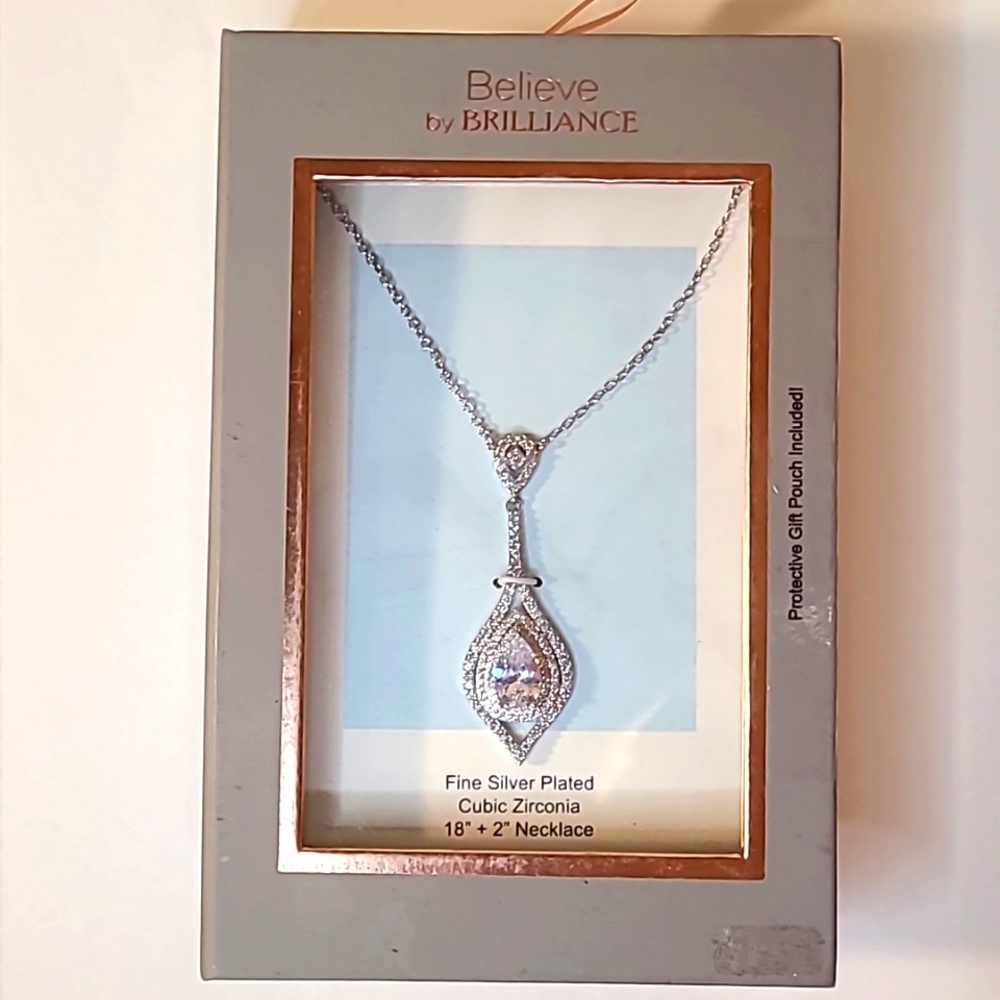 Believe in Brilliance NIB Sparkly Fancy CZ necklace in gift box unopened